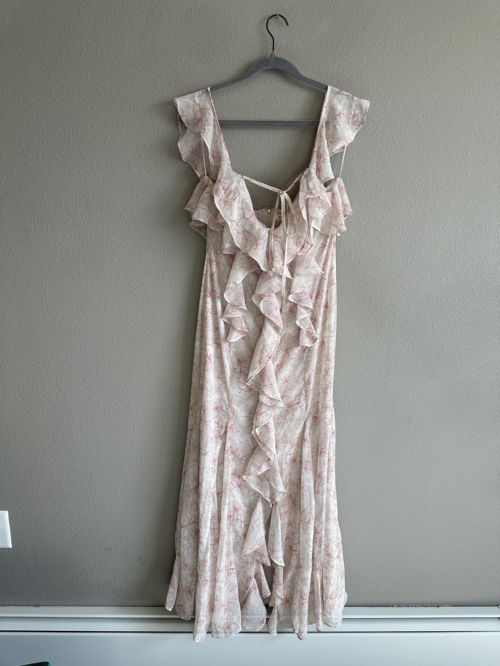NWT Storia Pink and Cream Ruffle Maxi Dress Large